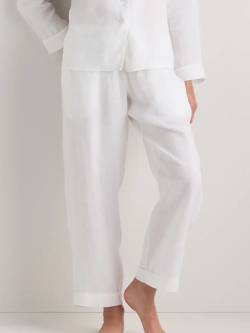 Quince 100% European Linen Long Sleeve Pajama Pants White Minimalist Pjs M